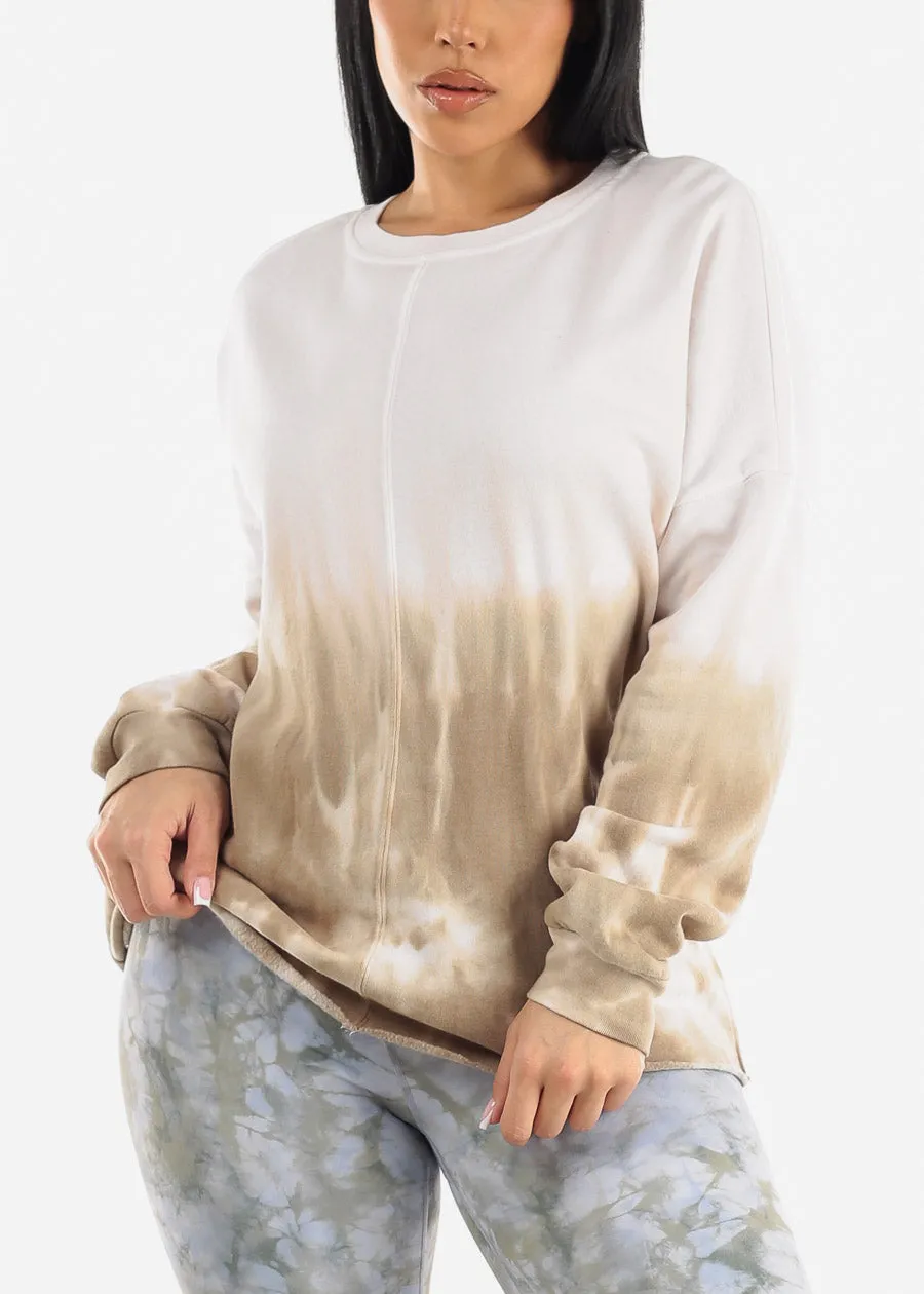 Long Sleeve Tie Dye Fleece Sweatshirt Olive sold by Moda