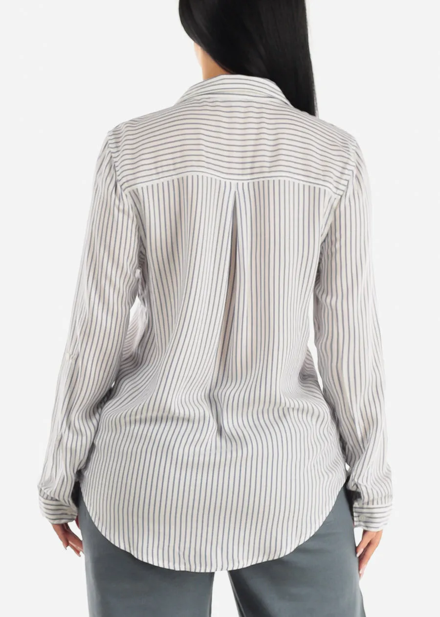 Long Sleeve Button Up Woven Stripe Shirt Blue & White sold by Moda product image thumbnail 4