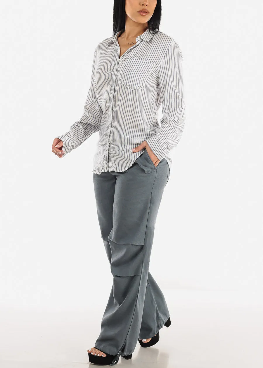 Long Sleeve Button Up Woven Stripe Shirt Blue & White sold by Moda product image thumbnail 2