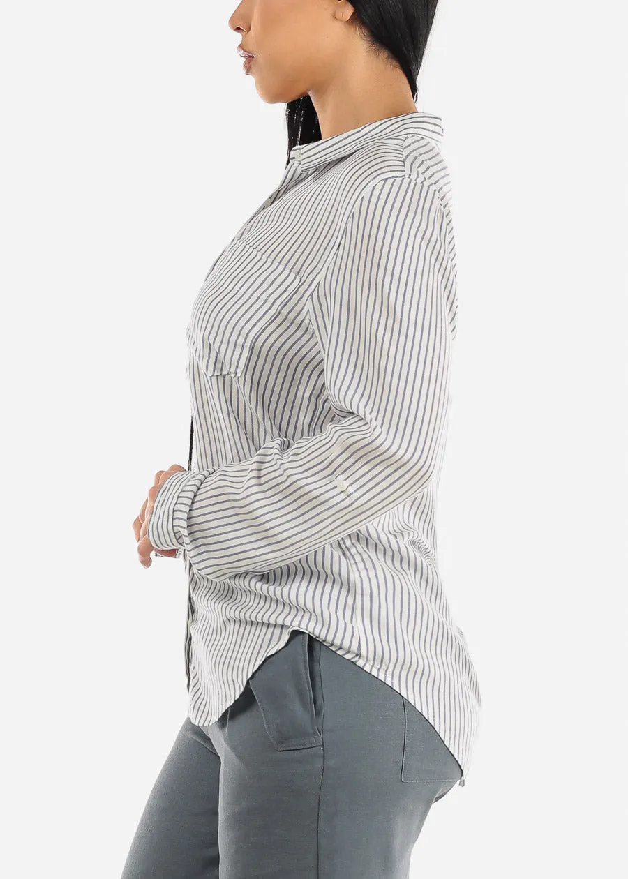 Long Sleeve Button Up Woven Stripe Shirt Blue & White sold by Moda product image thumbnail 3