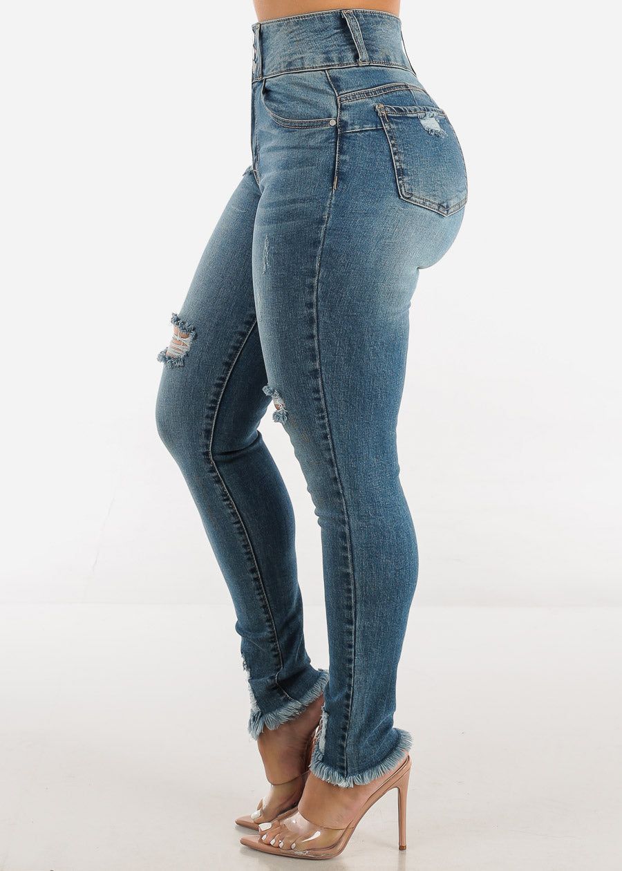 Butt Lift Super High Waist Distressed Skinny Jeans Med Blue sold by Moda product image thumbnail 5