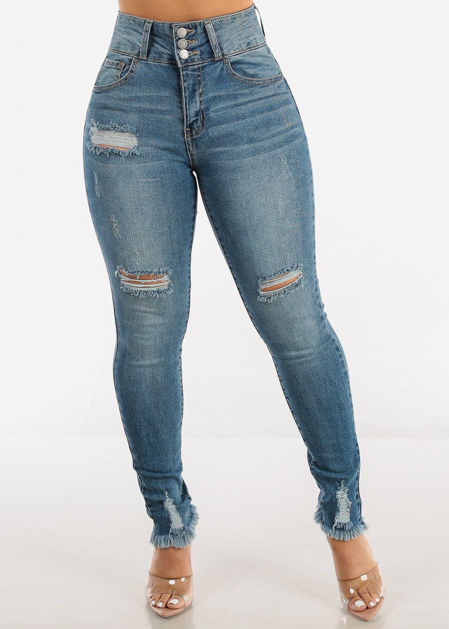 Butt Lift Super High Waist Distressed Skinny Jeans Med Blue sold by Moda product image thumbnail 4