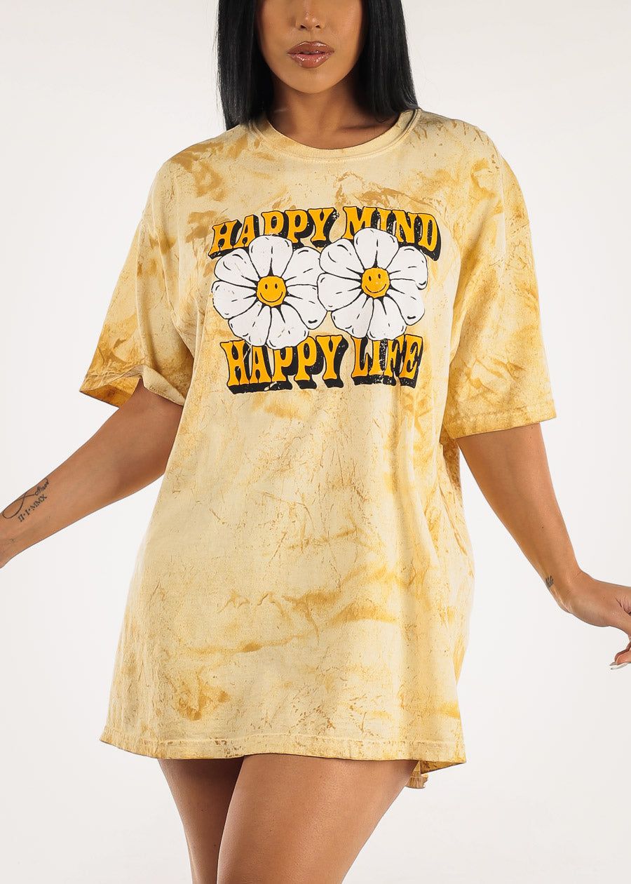 Vintage Graphic Oversize Short Sleeve Tee Happy Life sold by Moda product image thumbnail 3