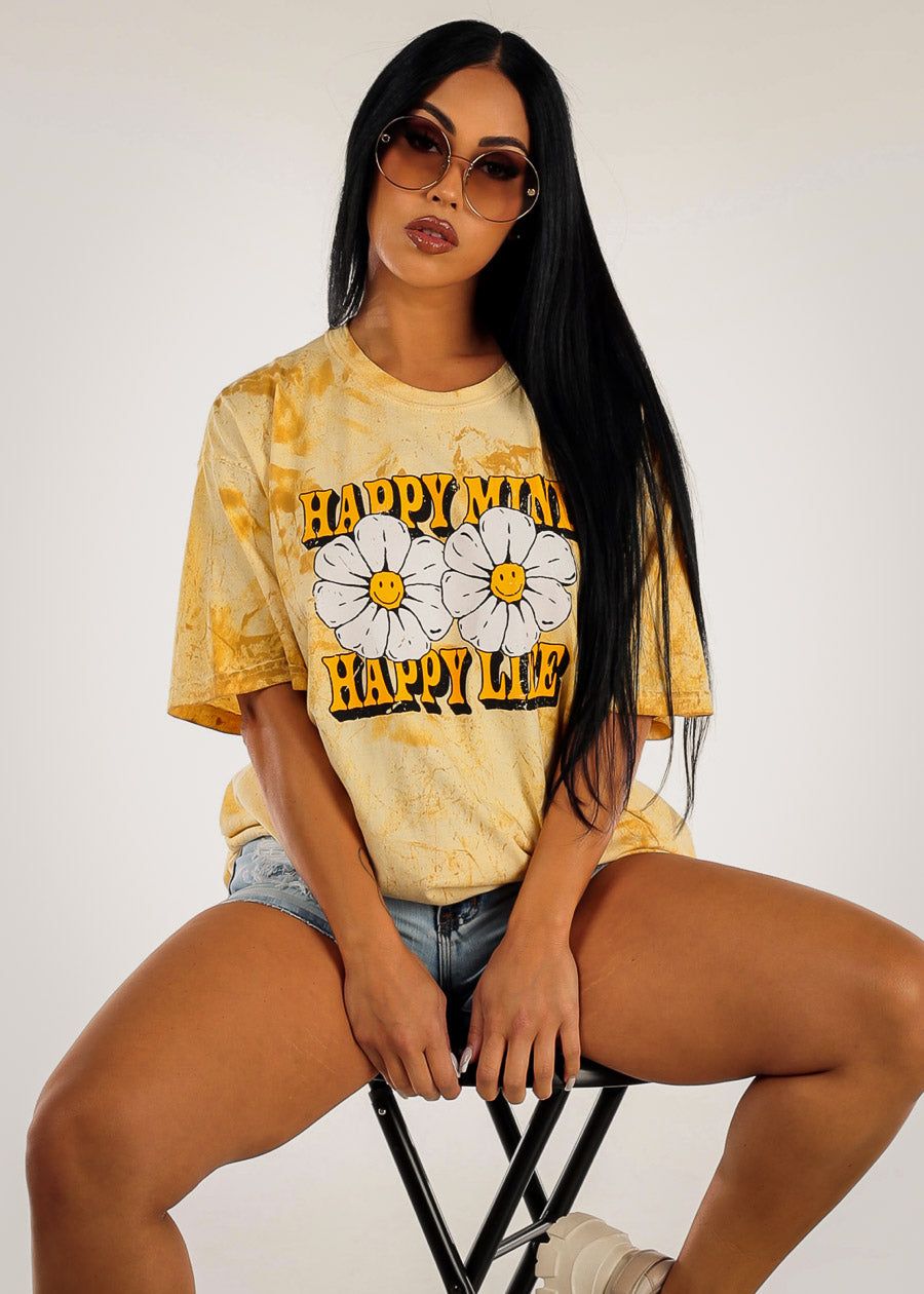 Vintage Graphic Oversize Short Sleeve Tee Happy Life sold by Moda