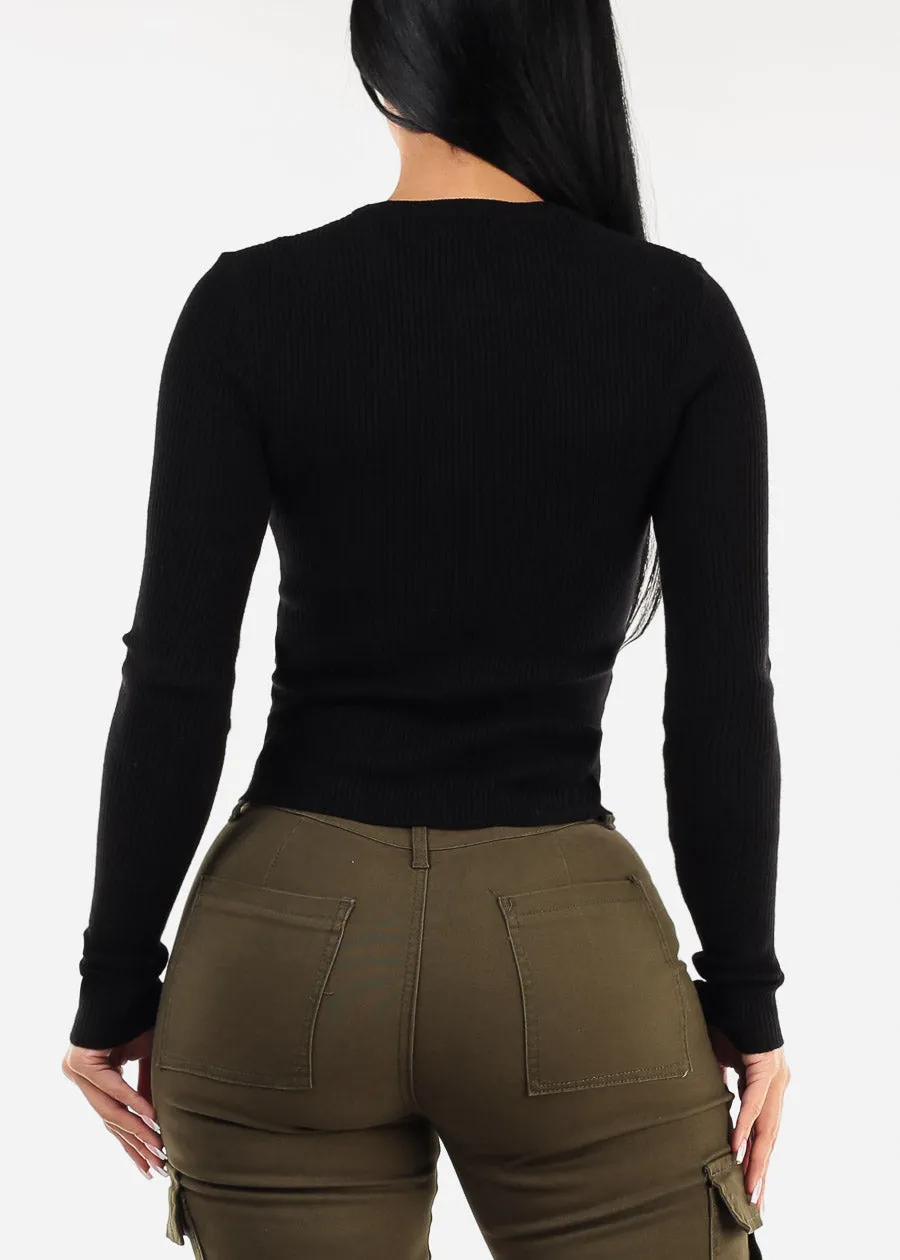 Long Sleeve Black Crewneck Ribbed Sweater sold by Moda product image thumbnail 4