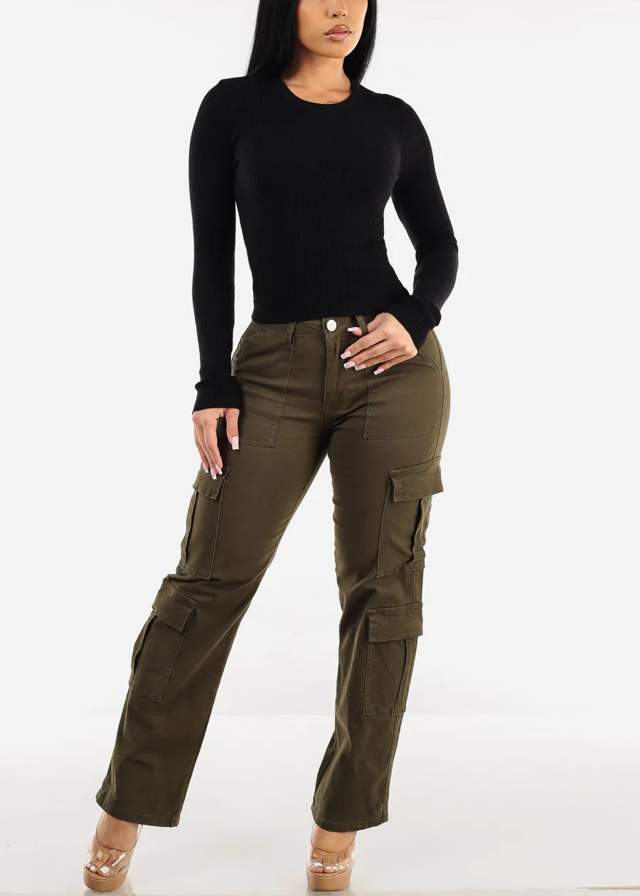 Long Sleeve Black Crewneck Ribbed Sweater sold by Moda product image thumbnail 2