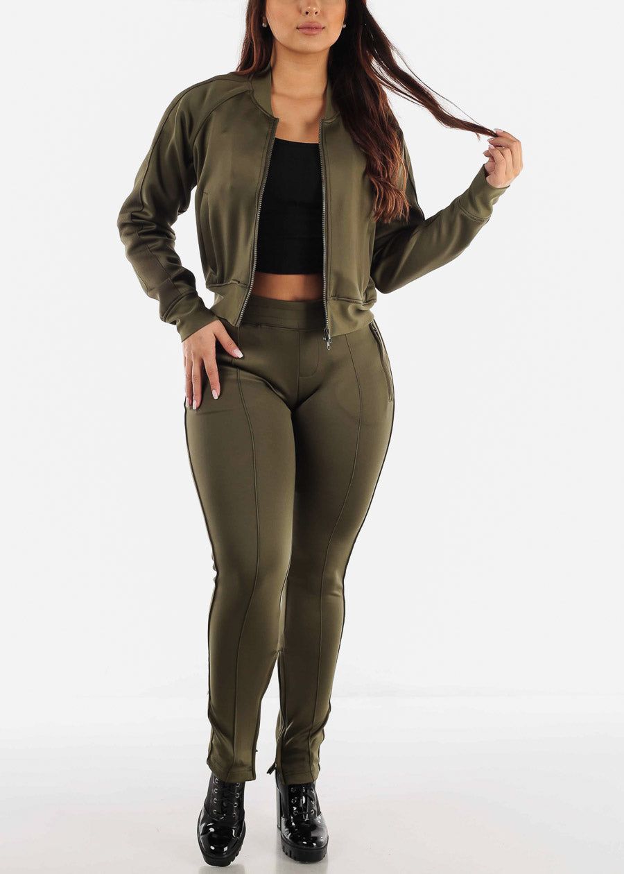 Olive Zip Up Tracksuit (2 PCE SET) sold by Moda
