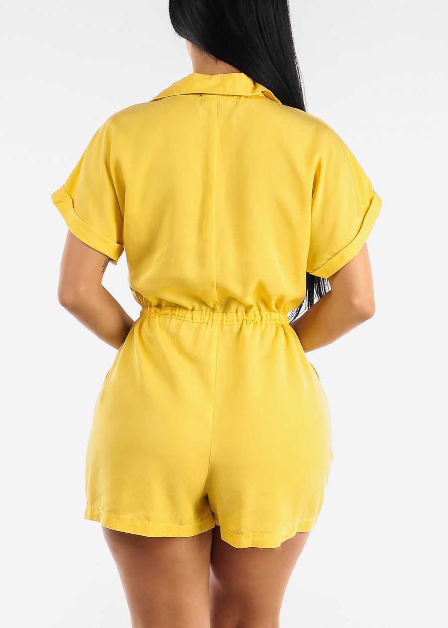 Short Sleeve Button Up Cargo Romper Yellow sold by Moda product image thumbnail 4
