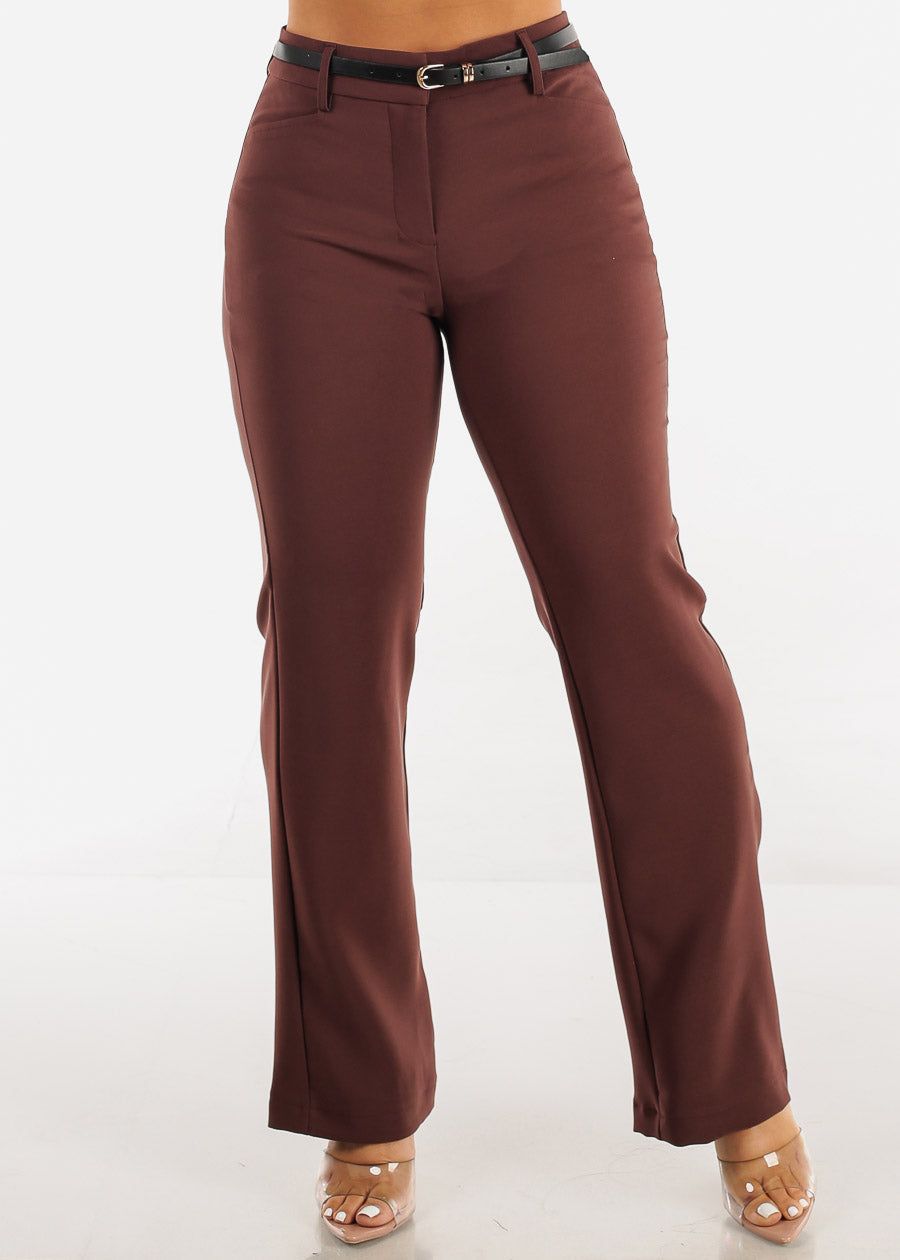 High Waist Brown Bootcut Dress Pants w Belt sold by Moda product image thumbnail 2