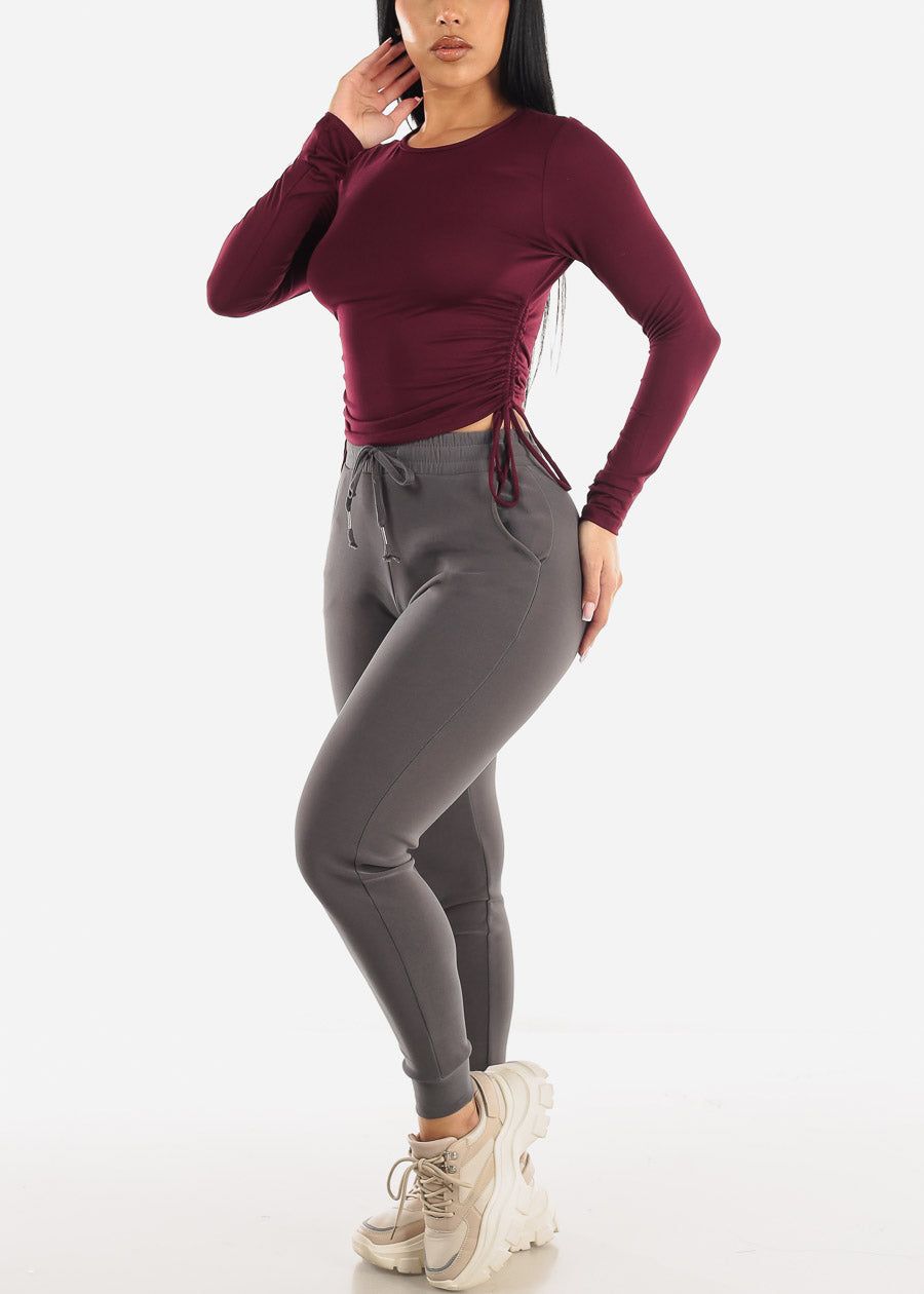 High Drawstring Waist Jogger Pants Charcoal w Pockets sold by Moda product image thumbnail 2