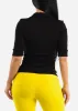 Black Quarter Sleeve Ruched Collared Blouse sold by Moda