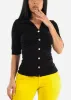 Black Quarter Sleeve Ruched Collared Blouse sold by Moda