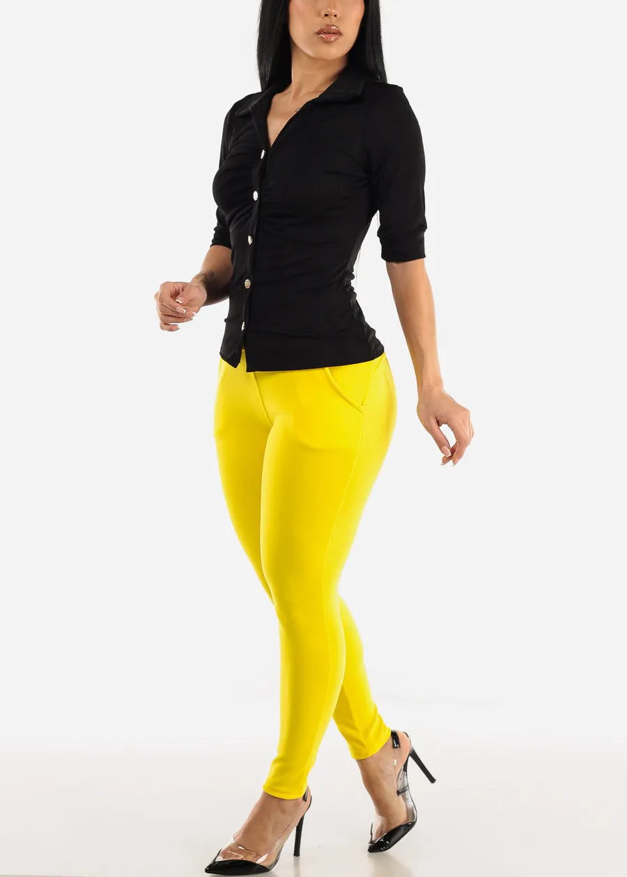 Black Quarter Sleeve Ruched Collared Blouse sold by Moda product image thumbnail 2