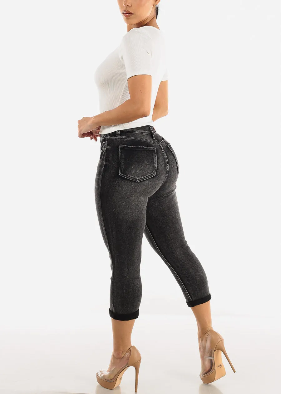 High Waisted Black Stretch Denim Capris sold by Moda product image thumbnail 5