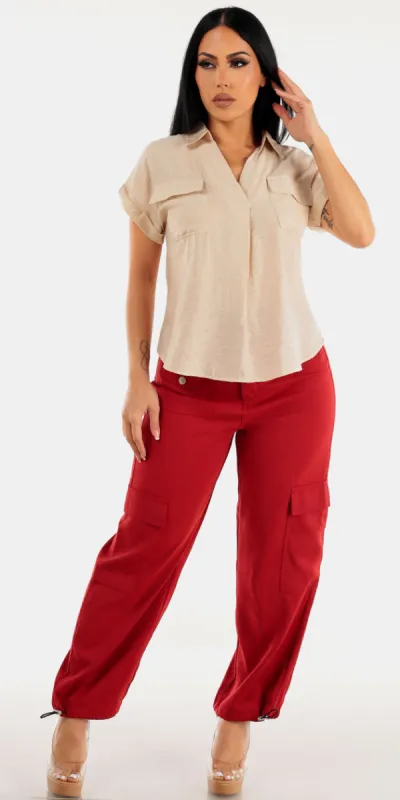 Khaki Collared Brick Cargo Look sold by Moda