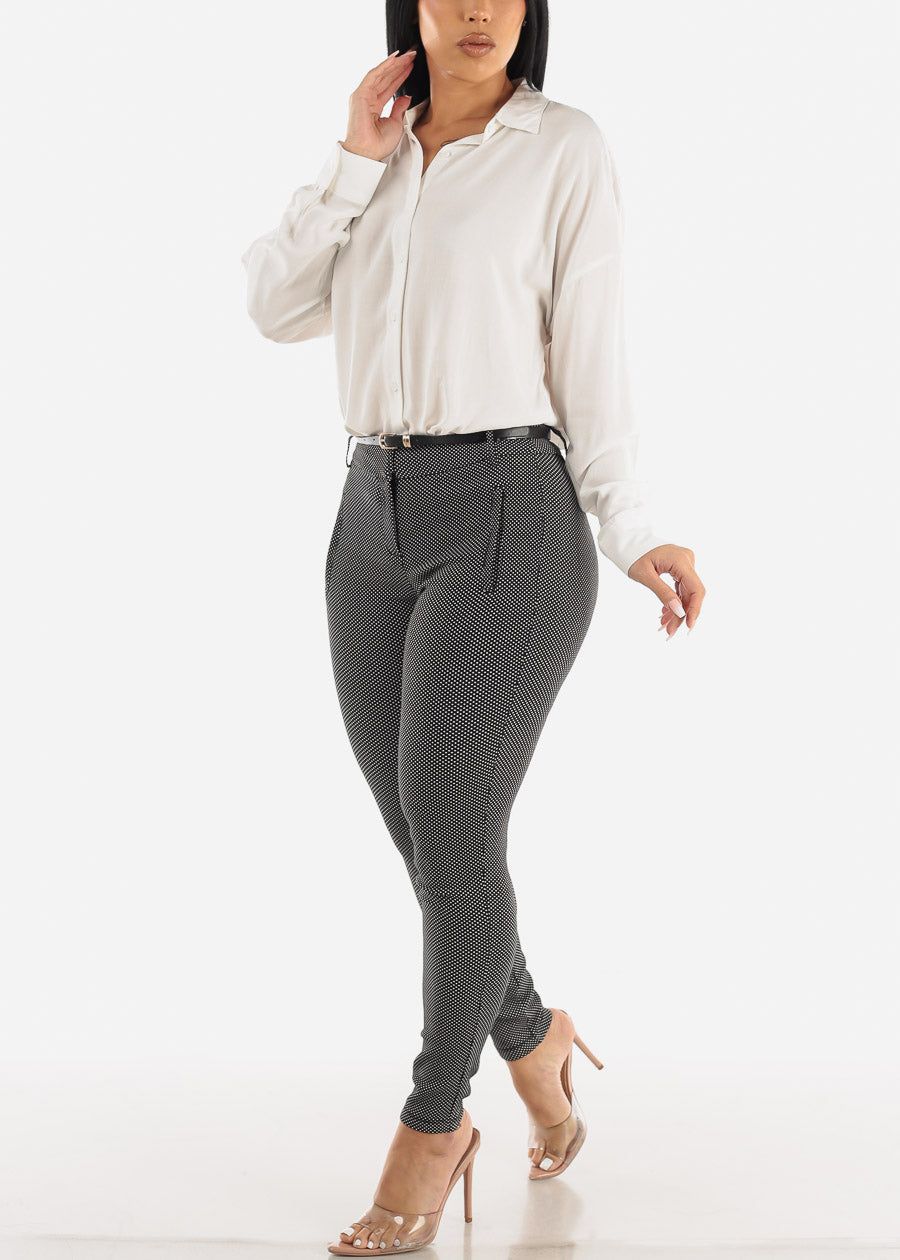 Belted High Waist Black Polka Dot Dressy Skinny Pants sold by Moda product image thumbnail 2