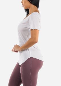 Short Sleeve Round Hem Loose Tee White sold by Moda