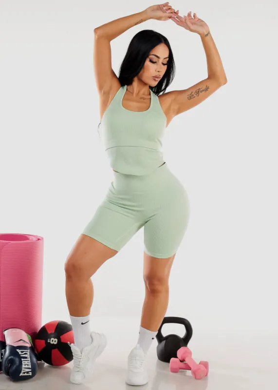 Matching Workout Set w Scrunch Bottoms (2pc Set) Light Green sold by Moda