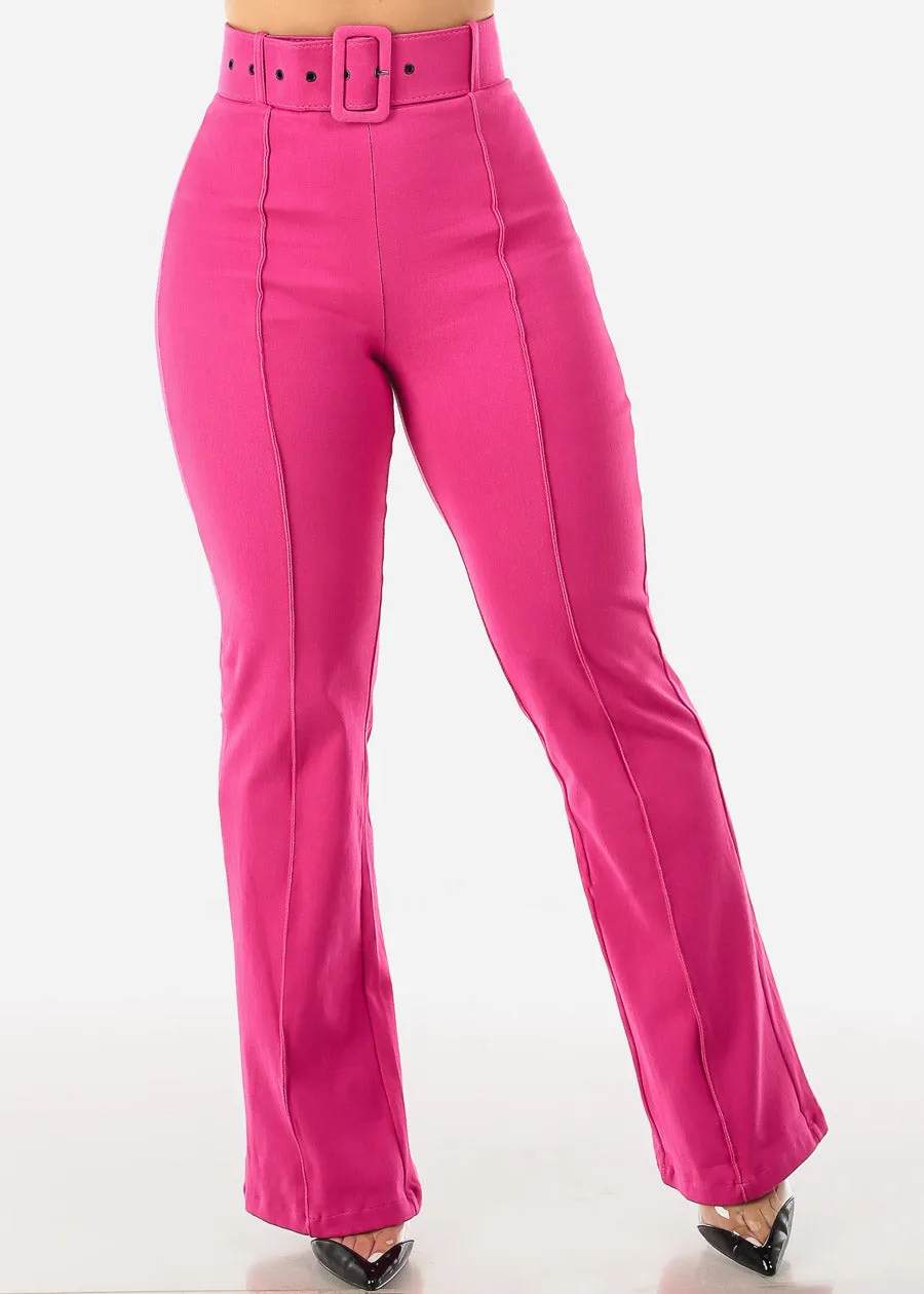 Formal High Waist Wide Legged Pants Fuchsia w Belt sold by Moda
