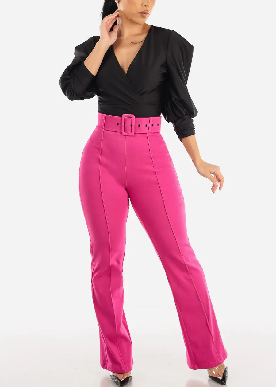 Formal High Waist Wide Legged Pants Fuchsia w Belt sold by Moda product image thumbnail 5