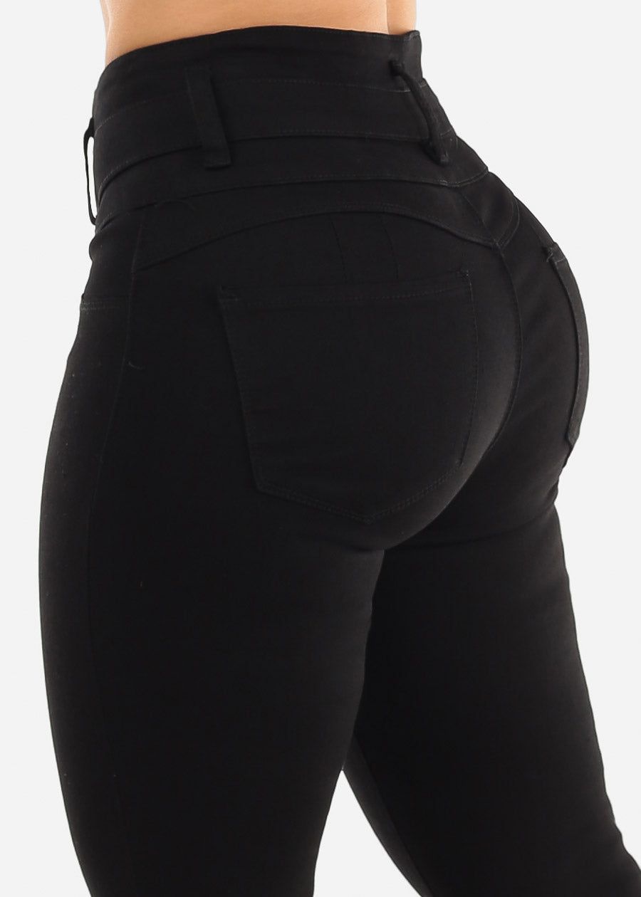 Super High Waist Black Levantacola Skinny Jeans sold by Moda
