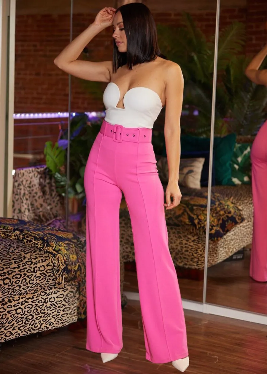 Formal High Waist Wide Legged Pants Fuchsia w Belt sold by Moda product image thumbnail 3