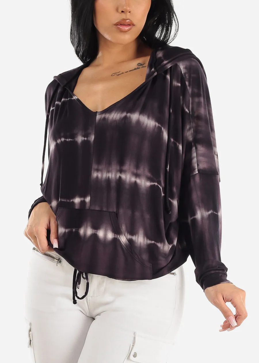 Tie Dye Long Sleeve Pullover Hoodie Black sold by Moda