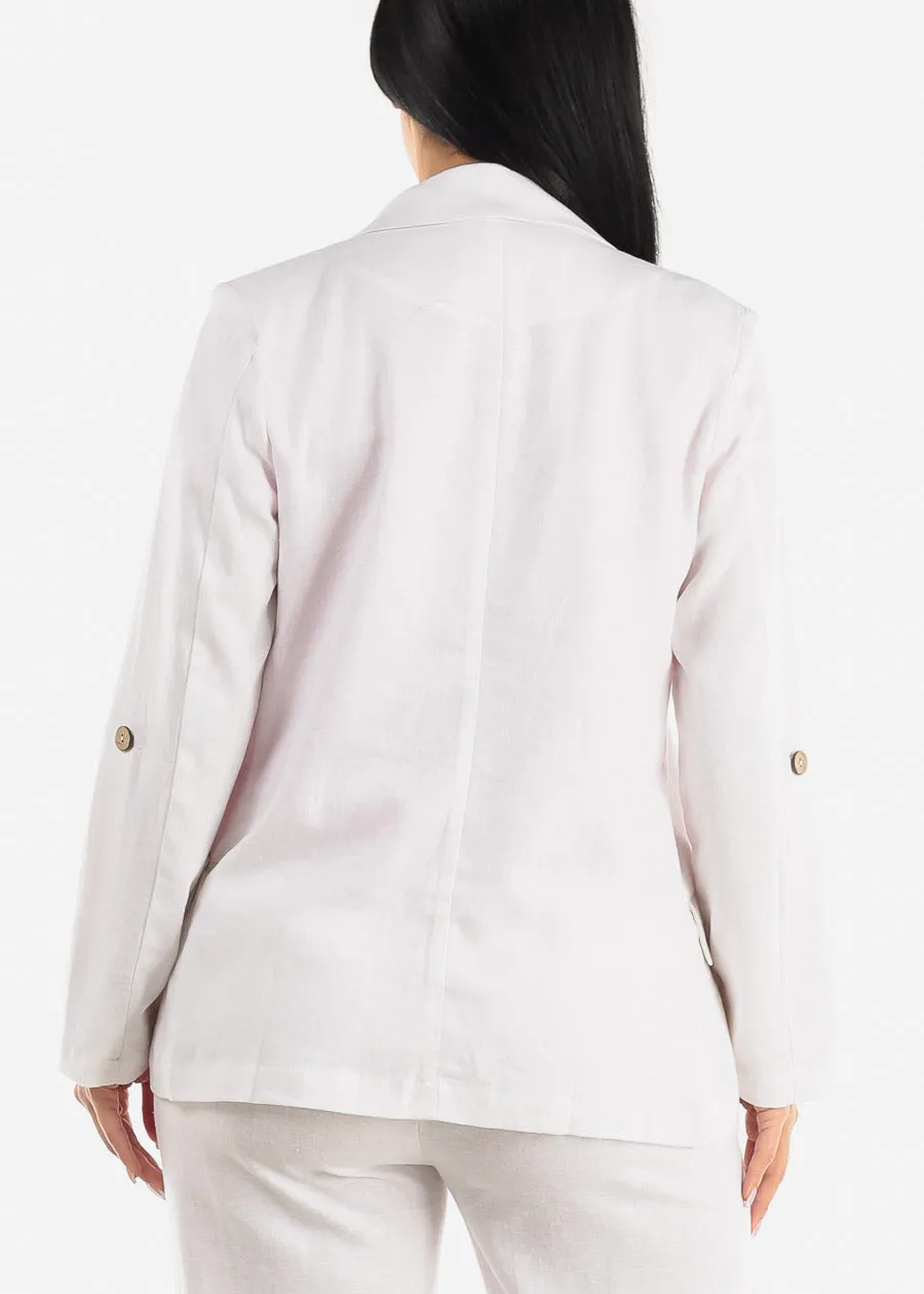 White Linen Long Sleeve Open Front Blazer sold by Moda product image thumbnail 5
