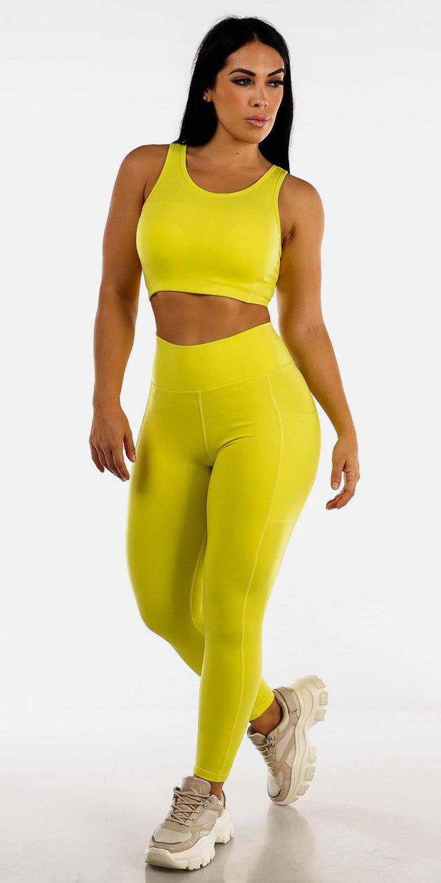Neon High Rise Active Leggings Neon Back Cut Out Sports Bra and White Raglan Muscle Tee sold by Moda product image thumbnail 2