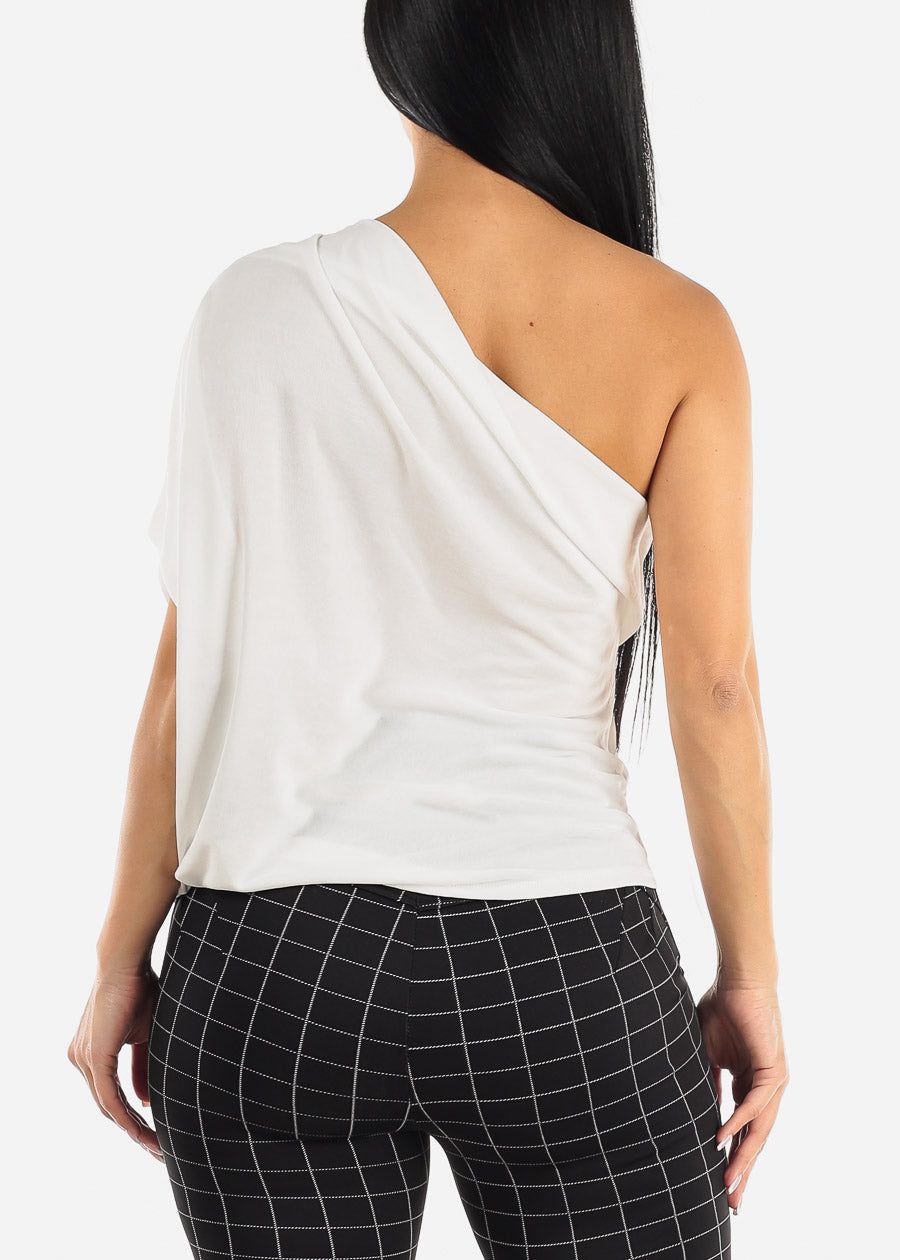 White One Shoulder Pleat Detail Blouse sold by Moda product image thumbnail 4