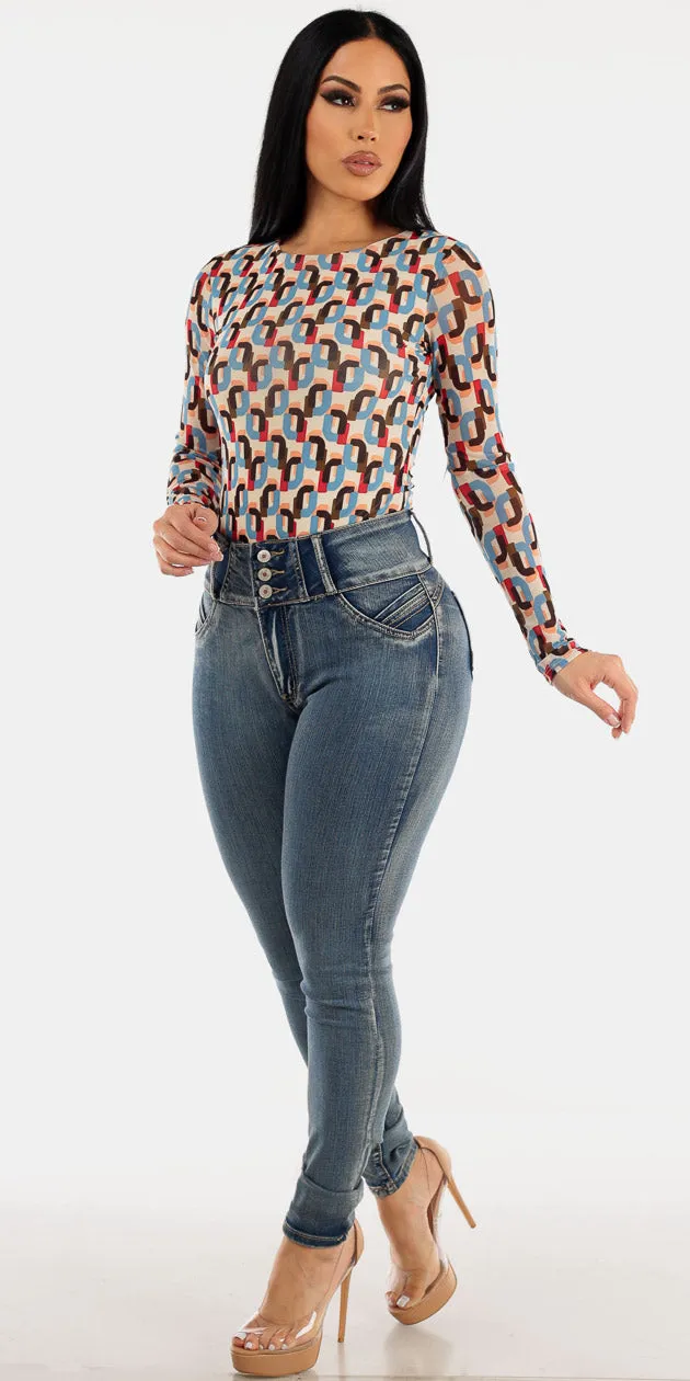 Mesh Bodysuit Skinny Denim Set sold by Moda