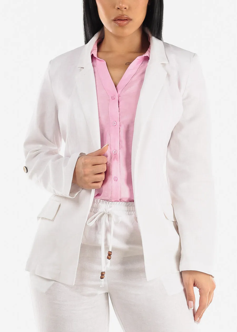 White Linen Long Sleeve Open Front Blazer sold by Moda product image thumbnail 3