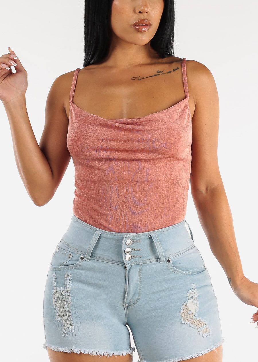 Sleeveless Slinky Cowl Neck Thong Bodysuit Rose sold by Moda product image thumbnail 5