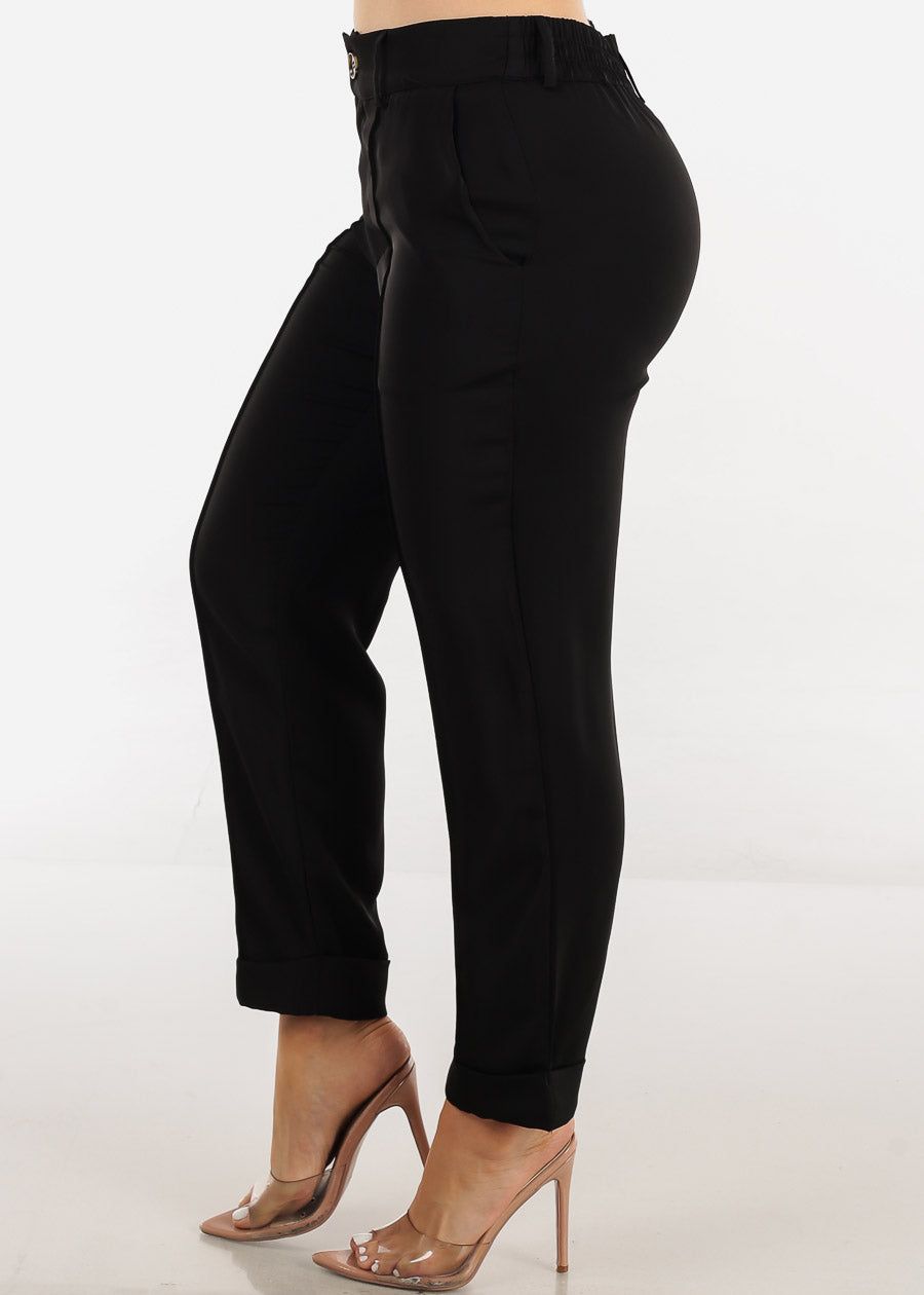 Black High Waist Pintuck Straight Ankle Pants sold by Moda product image thumbnail 3