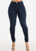 Mid Rise Dark Stretchy One Button Skinny Jeans sold by Moda