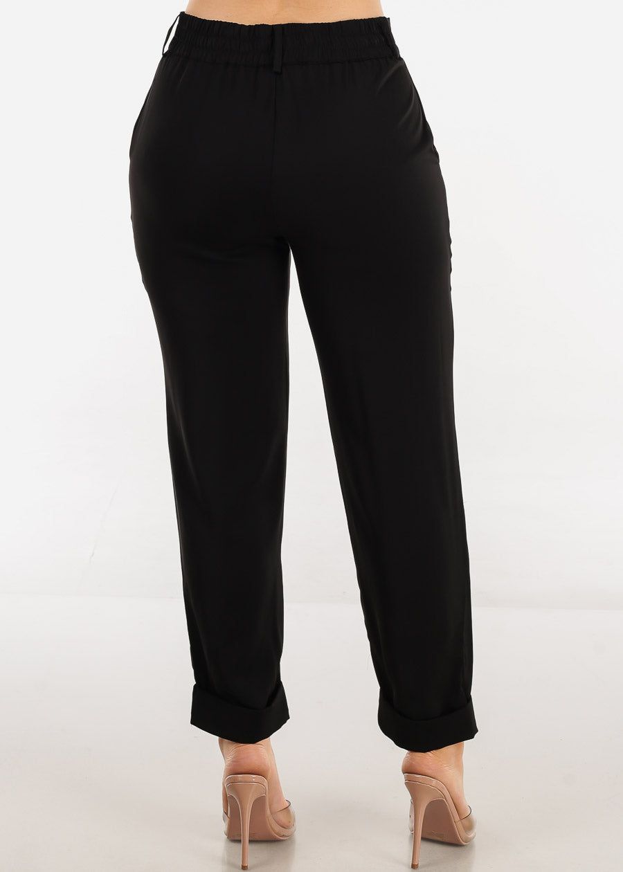 Black High Waist Pintuck Straight Ankle Pants sold by Moda product image thumbnail 4