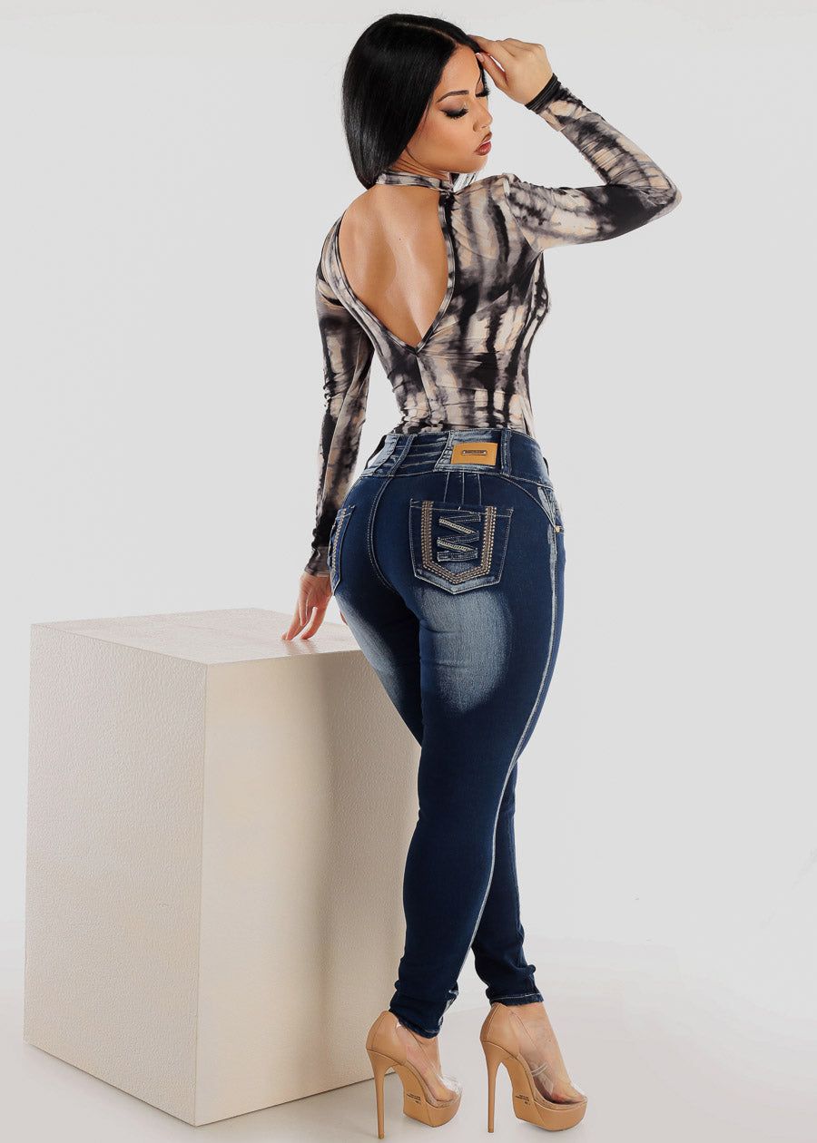 Long Sleeve Tie Dye Thong Bodysuit w Low Open Back sold by Moda product image thumbnail 2