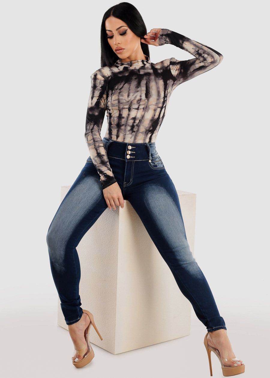 Long Sleeve Tie Dye Thong Bodysuit w Low Open Back sold by Moda product image thumbnail 3