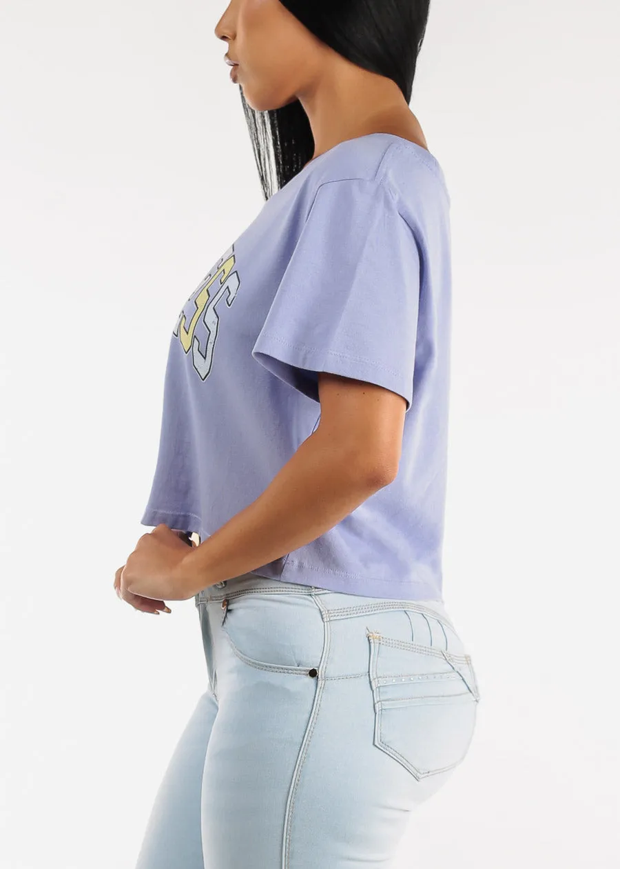 Short Sleeve Happiness Graphic Cropped Tee Lavender sold by Moda product image thumbnail 3