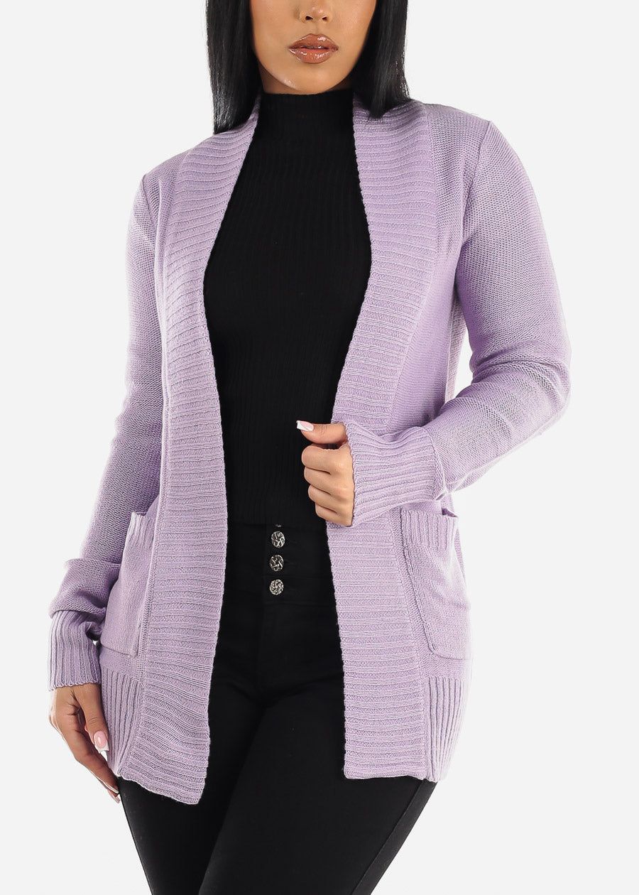 Lilac Open Front Pocket Cardigan sold by Moda