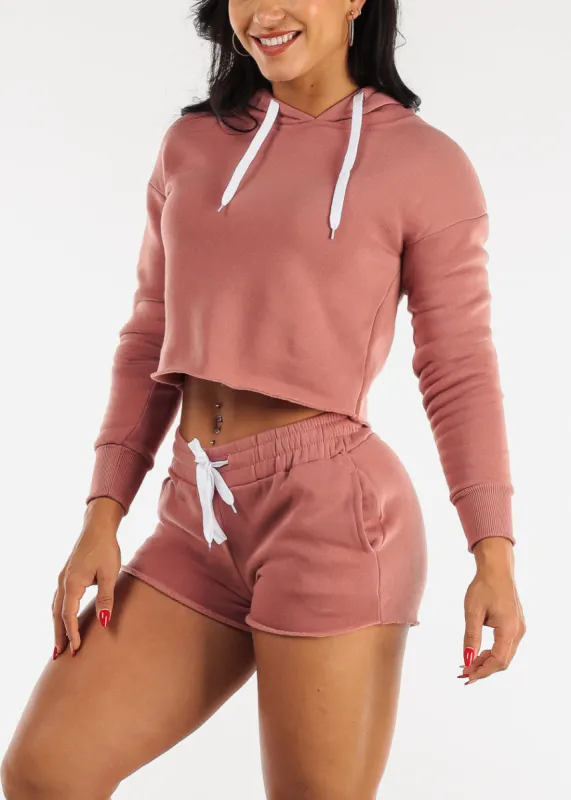 Fleece Cropped Hoodie & Shorts Mauve (2 PCE SET) sold by Moda