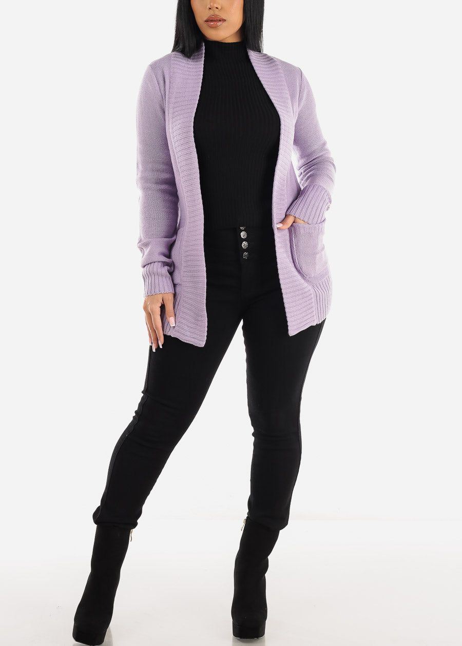 Lilac Open Front Pocket Cardigan sold by Moda product image thumbnail 2