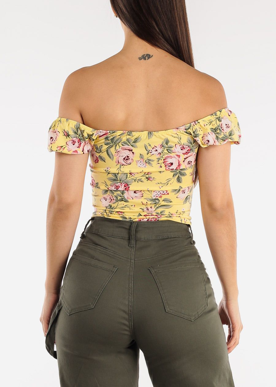 Ruched Short Sleeve Floral Top Yellow sold by Moda product image thumbnail 4