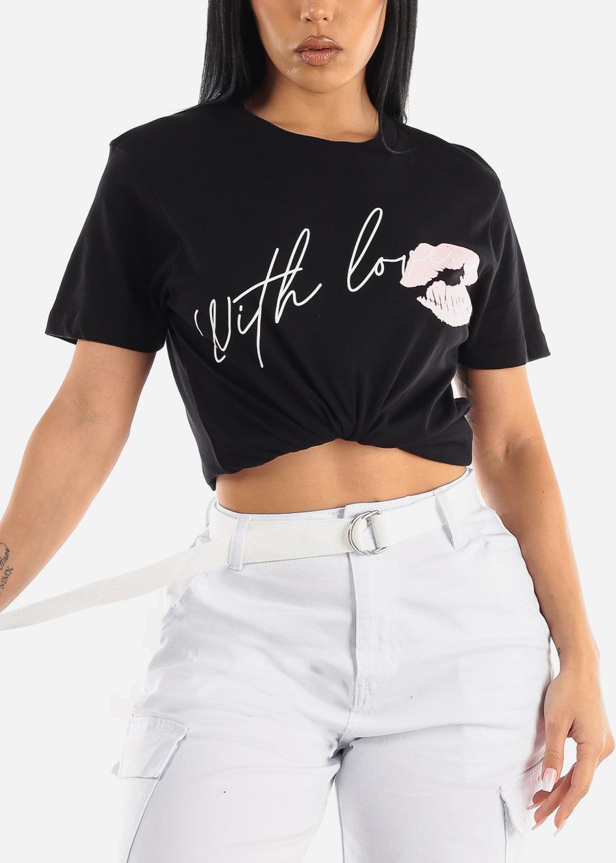 Black Short Sleeve With Love Graphic Tee sold by Moda