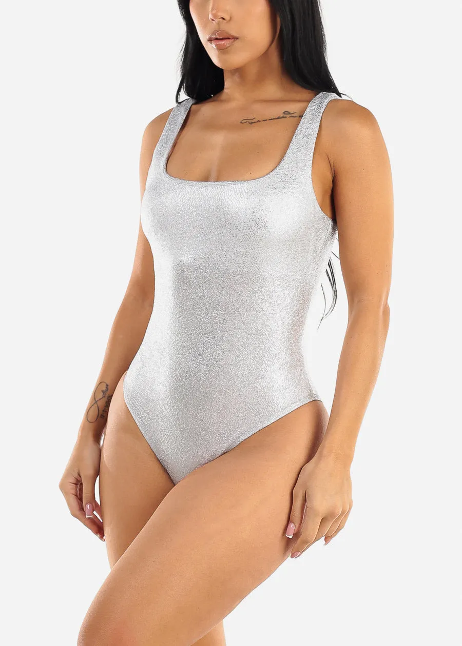 Sleeveless Square Neck Metallic Bodysuit Silver sold by Moda product image thumbnail 2