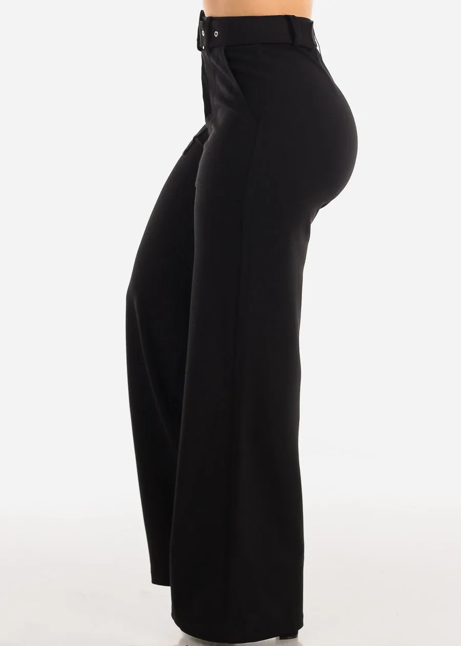 Black Wide Leg Stretch Dress Pants w Belt sold by Moda product image thumbnail 4