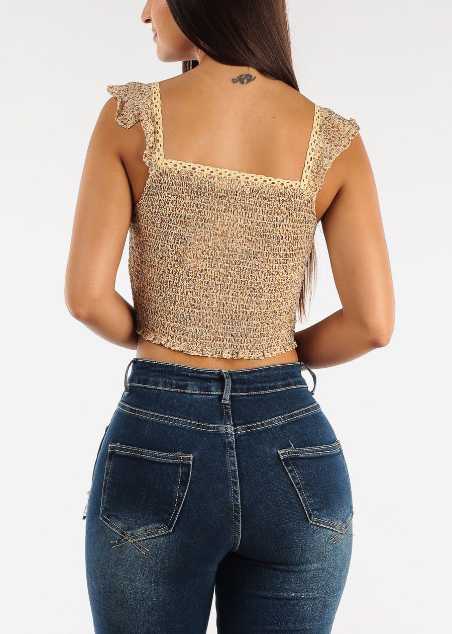 Sleeveless Smocked Floral Crop Top Yellow sold by Moda product image thumbnail 4