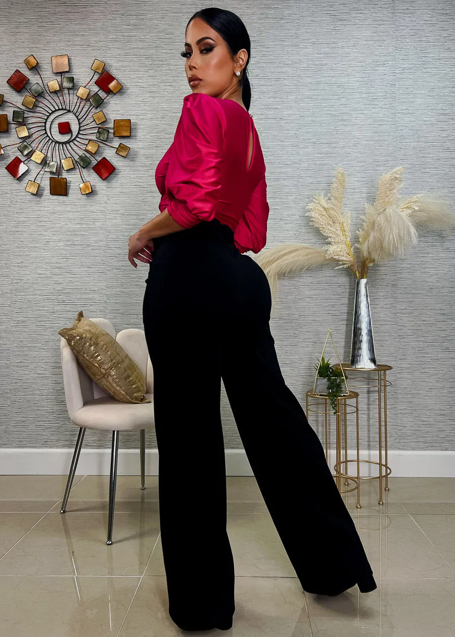 Black Wide Leg Stretch Dress Pants w Belt sold by Moda product image thumbnail 3