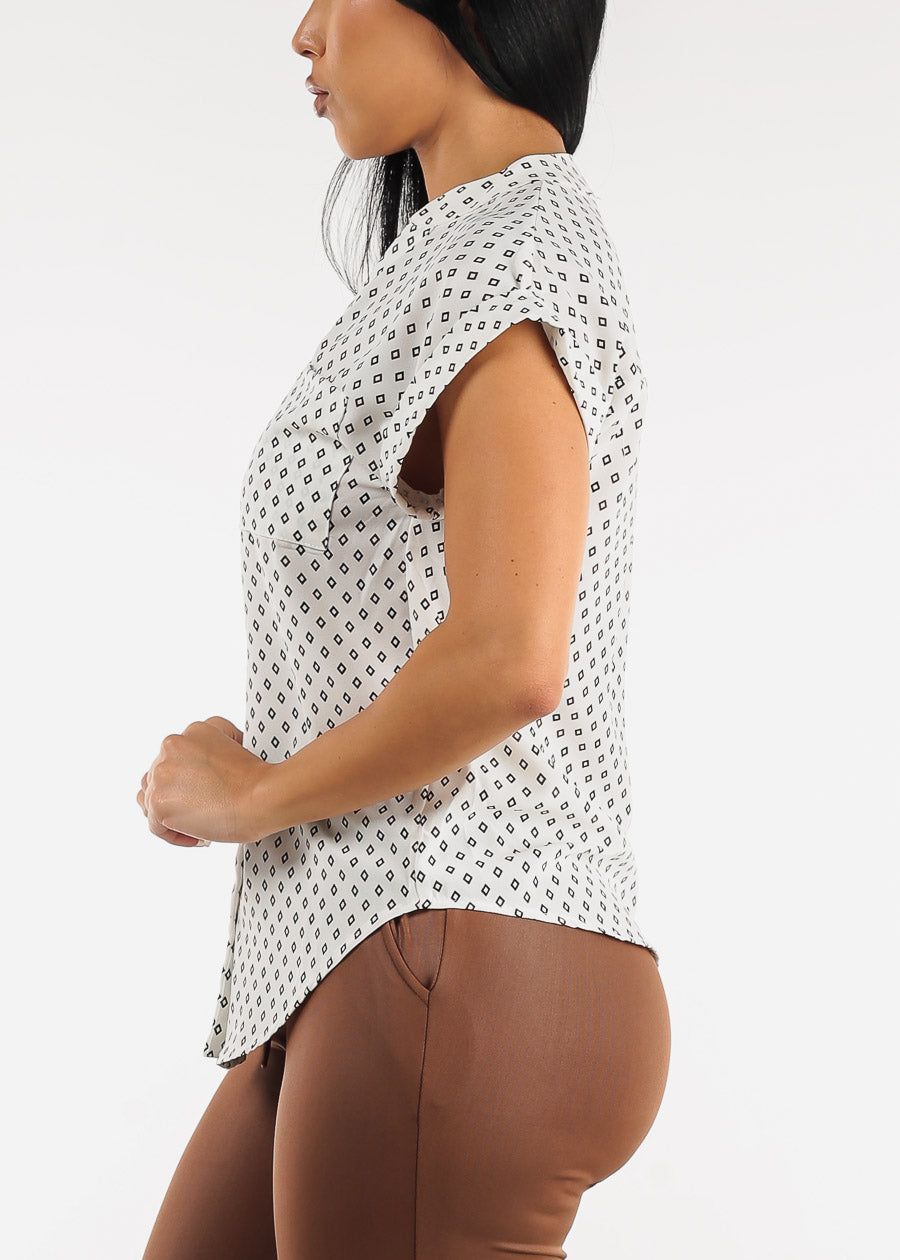 Button Up Printed Vneck Blouse Ivory sold by Moda product image thumbnail 3