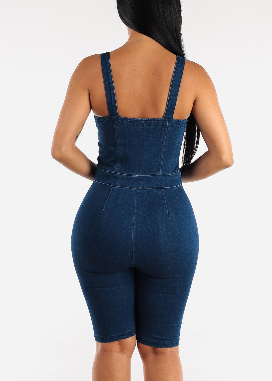 Sleeveless Denim Bermuda Romper w Padded Bust sold by Moda product image thumbnail 4